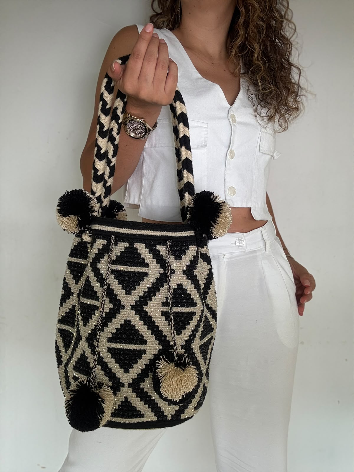 Wayuu Bag Braided Tassel Rhinestones 29 x 29