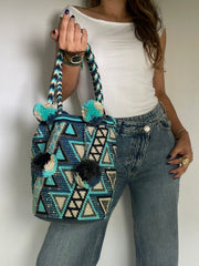 Wayuu Bag Braided Tassel Rhinestones 29 x 29