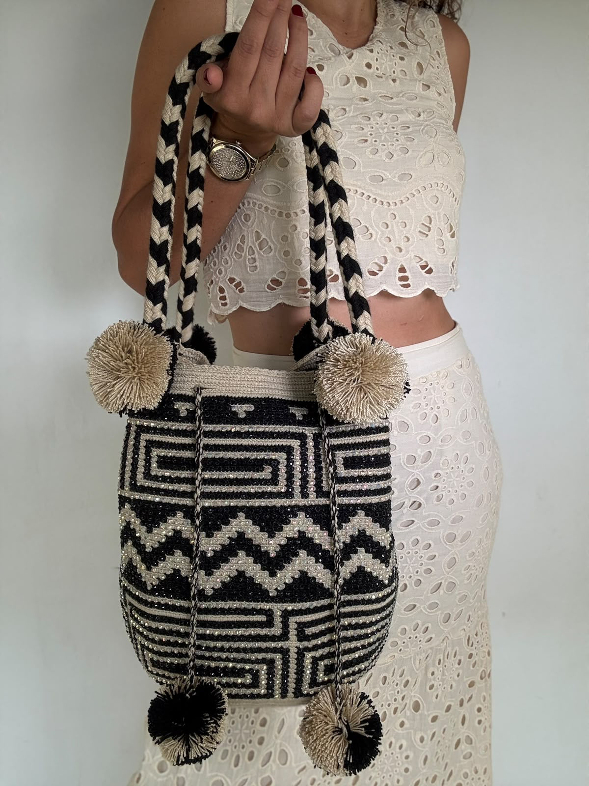 Wayuu Bag Braided Tassel Rhinestones 29 x 29