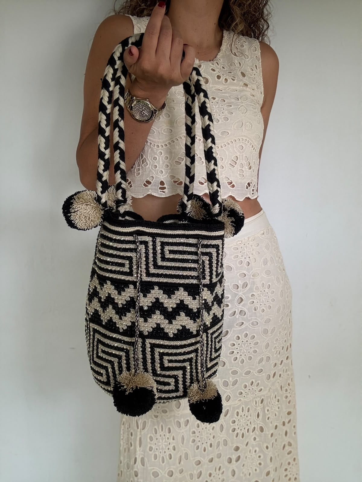 Wayuu Bag Braided Tassel Rhinestones 29 x 29