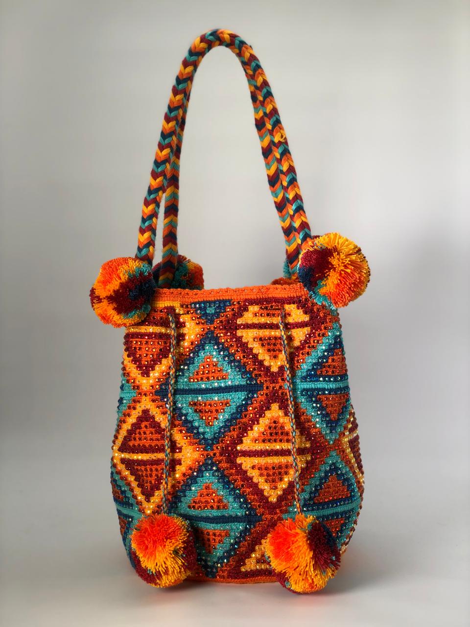Wayuu Bag Braided Tassel Rhinestones 29 x 29