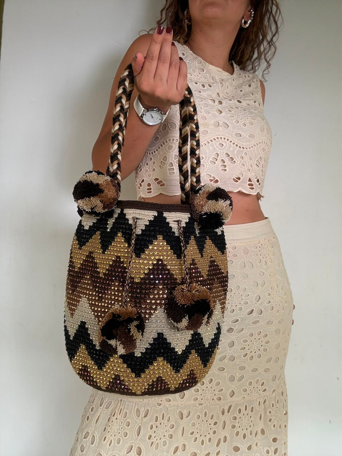 Wayuu Bag Braided Tassel Rhinestones 29 x 29