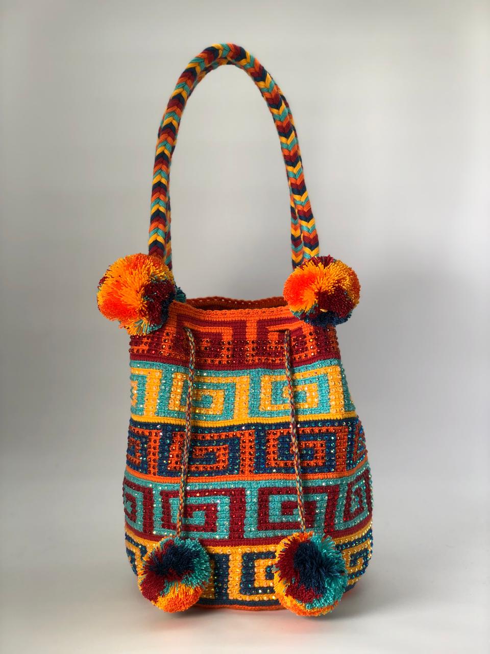 Wayuu Bag Braided Tassel Rhinestones 29 x 29