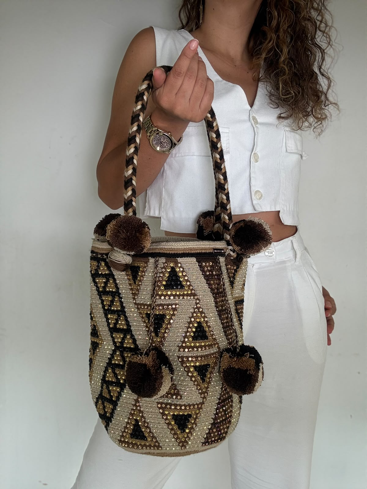 Wayuu Bag Braided Tassel Rhinestones 29 x 29