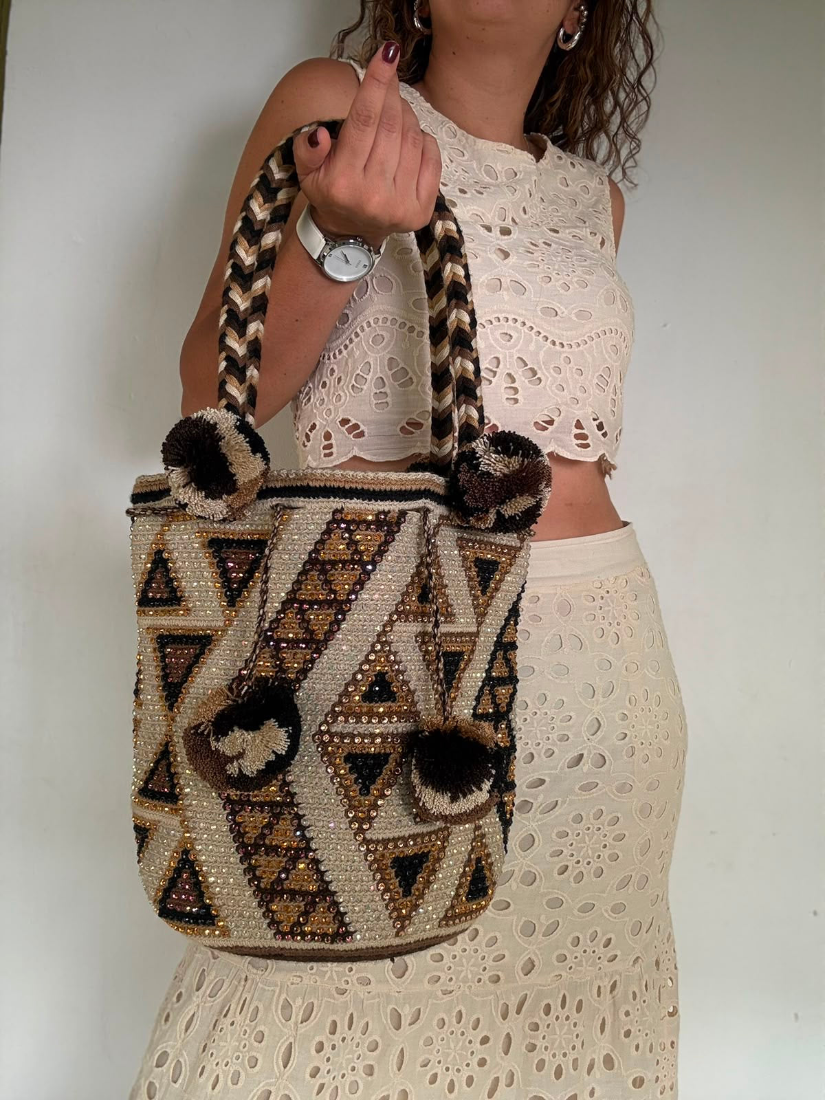 Wayuu Bag Braided Tassel Rhinestones 29 x 29
