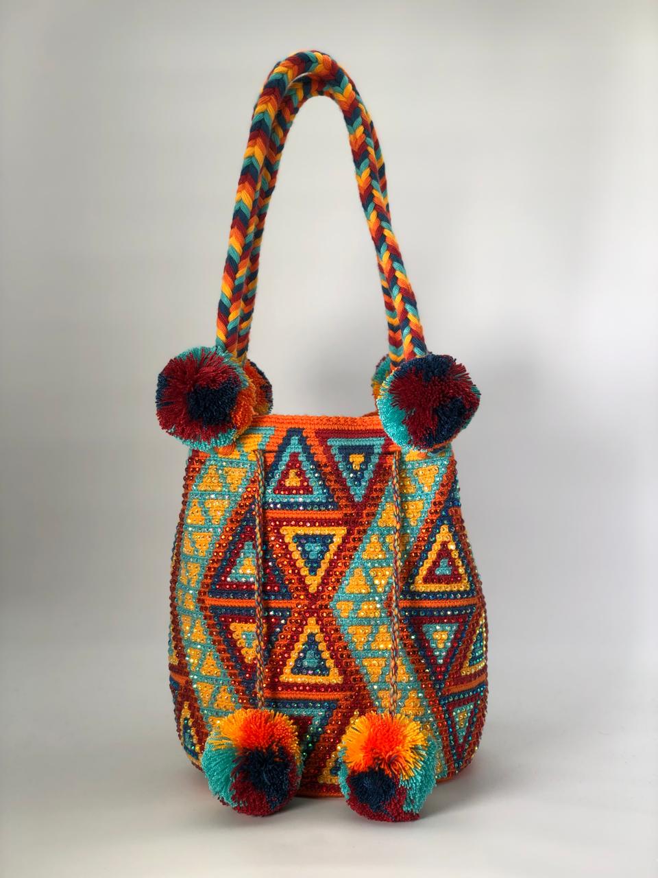 Wayuu Bag Braided Tassel Rhinestones 29 x 29